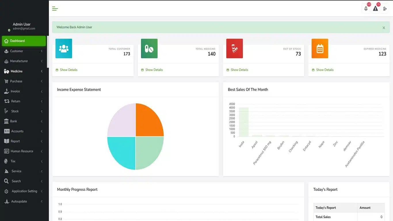 Pharmacy Software Interface Displaying Inventory Management Tools