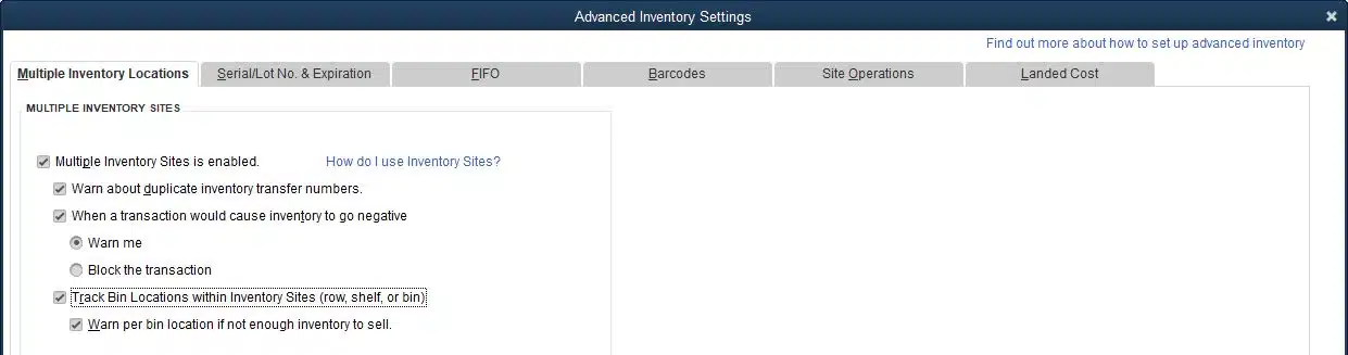 Turn On Multiple Inventory Locations, Track Bin Locations.